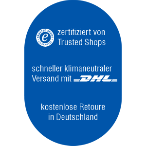 Vorteile im Eiskunstlauf-Shop: Trusted Shop Zertifizierung, schneller klimaneutraler Versand mit DHL GoGreen, kostenlose Retouren innerhalb Deutschland